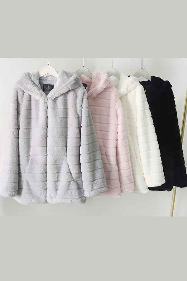 Womens Winter White Fur Faux Coat With Hood