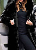 Furry Long Coat Faux Fur Hood Jacket Black