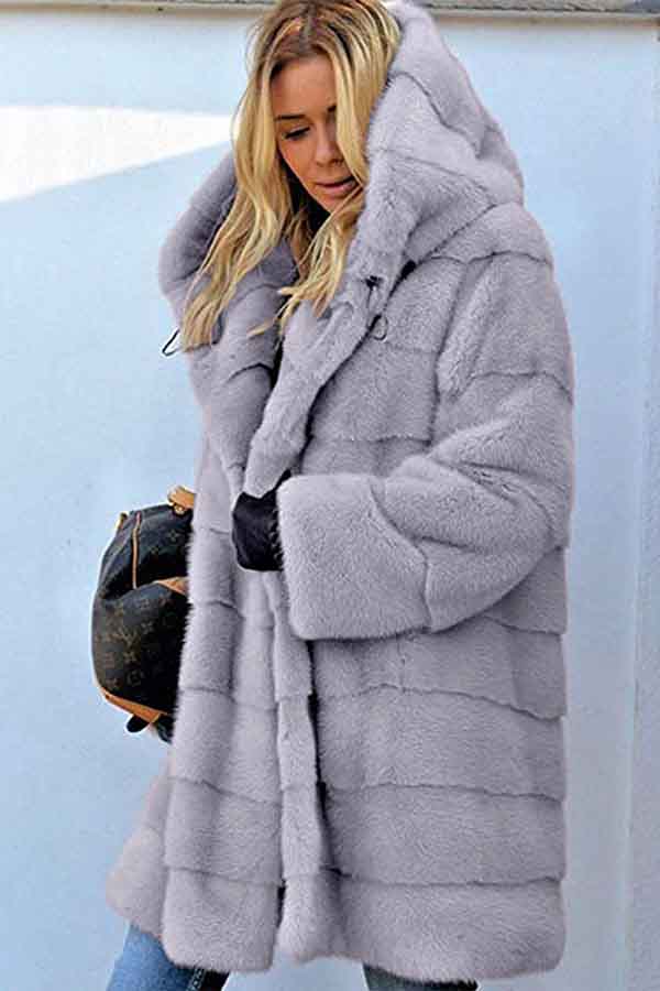 Winter Faux Fur Overcoat Warm Long Jacket Gray