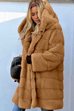 Womens Faux Fur Long Overcoat With Hood Khaki
