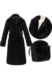 Womens Luxury Lapel Long Faux Fur Black Coat