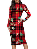 Robe moulante mi-longue sexy à manches longues pour femme