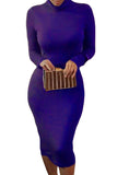 Robe moulante mi-longue sexy à manches longues pour femme