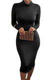 Robe moulante mi-longue sexy à manches longues pour femme