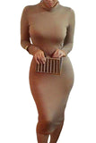 Robe moulante mi-longue sexy à manches longues pour femme