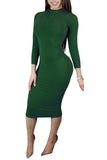 Robe moulante mi-longue sexy à manches longues pour femme
