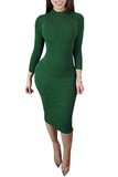 Robe moulante mi-longue sexy à manches longues pour femme