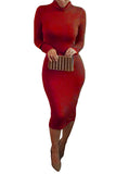 Robe moulante mi-longue sexy à manches longues pour femme