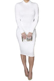 Long Sleeve Bodycon Dress Turtleneck White