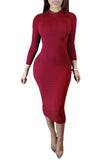 Robe moulante mi-longue sexy à manches longues pour femme