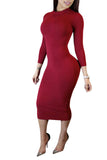 Robe moulante mi-longue sexy à manches longues pour femme