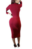 Robe moulante mi-longue sexy à manches longues pour femme