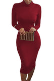 Robe moulante mi-longue sexy à manches longues pour femme
