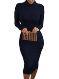 Robe moulante mi-longue sexy à manches longues pour femme