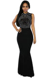 Womens Rhinestone Sleeveless Mermaid Maxi Evening Dress Black