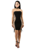 Sexy Chocker Cross Lace Up Bodycon Plain Clubwear Tube Dress Black