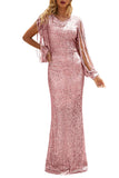 V Neck Maxi Sequin Evening Dress Pink
