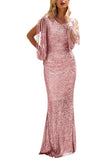V Neck Maxi Sequin Evening Dress Pink