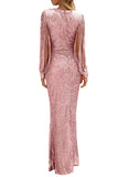 V Neck Maxi Sequin Evening Dress Pink