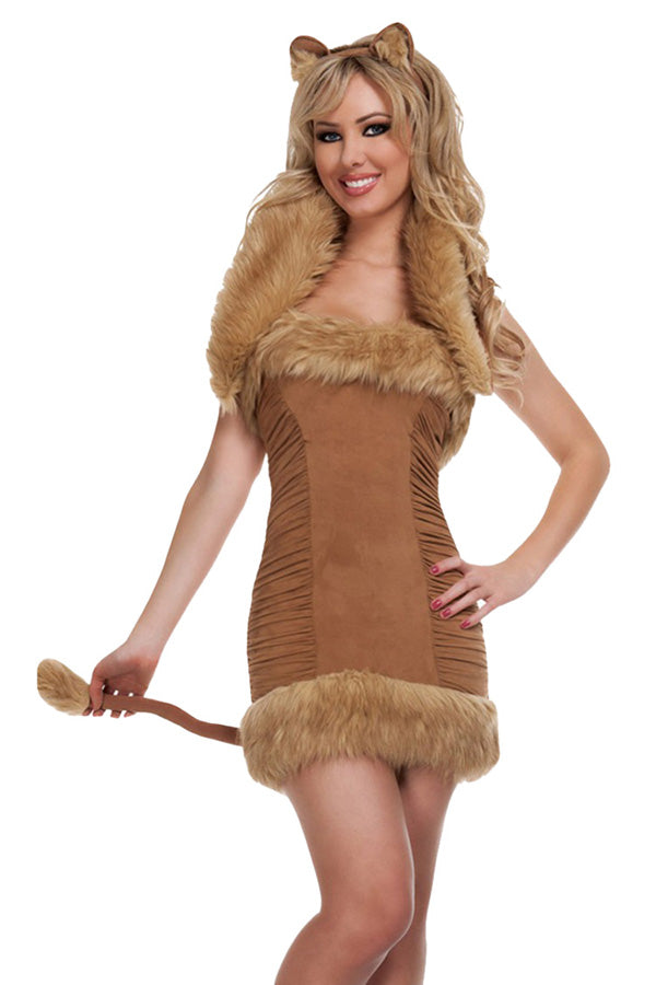 Brown Sexy Womens Cosplay Halter Cat Halloween Costume