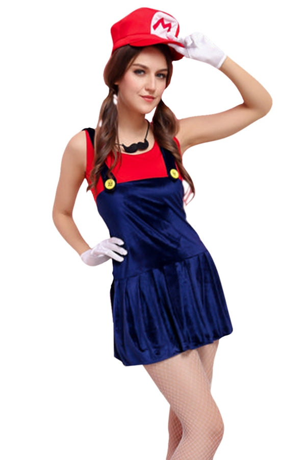 Womens Cartoon Halloween Costume Super Mario Red