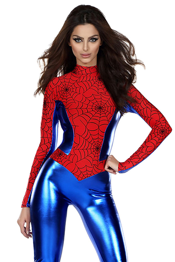 Womens Spiderman Long Sleeve Halloween Costume Catsuit Blue