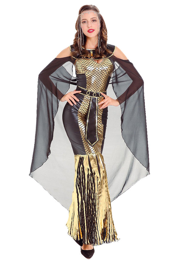 Womens Halloween Greek Goddess Sequin Costume Gold