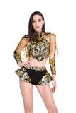 Womens Sexy Punk Rivet Dancer Costume Gold