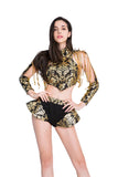 Womens Sexy Punk Rivet Dancer Costume Gold