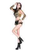 Womens Sexy Punk Rivet Dancer Costume Gold