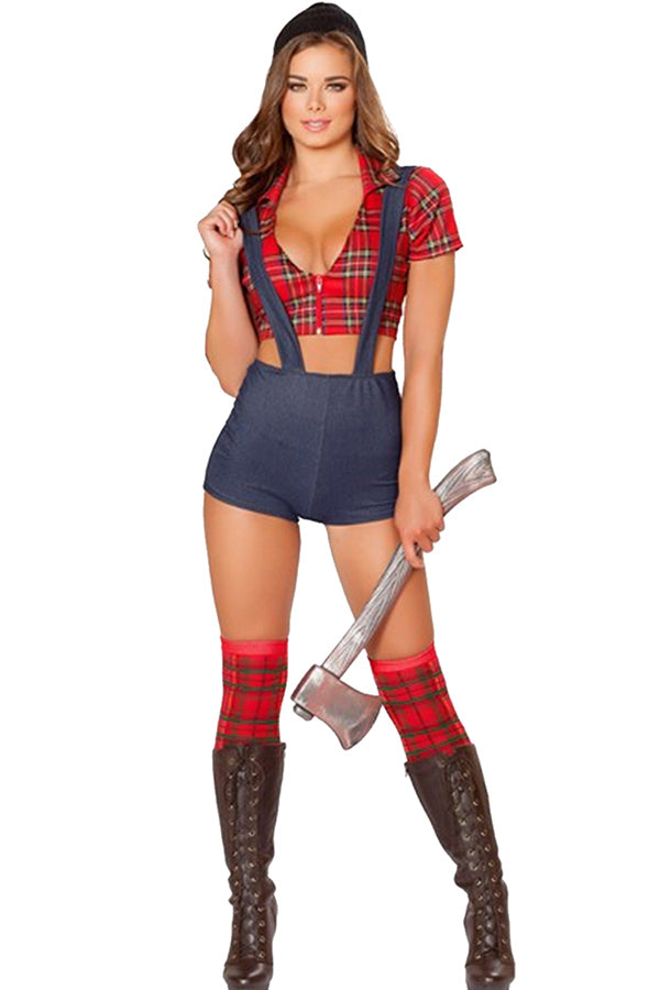 Womens Sexy Halloween Chop Down Female Lumberjack Costume Red