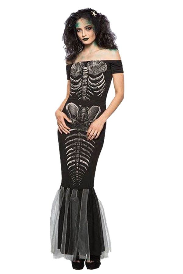 Womens Halloween Party Skeleton Mermaid Costume Black