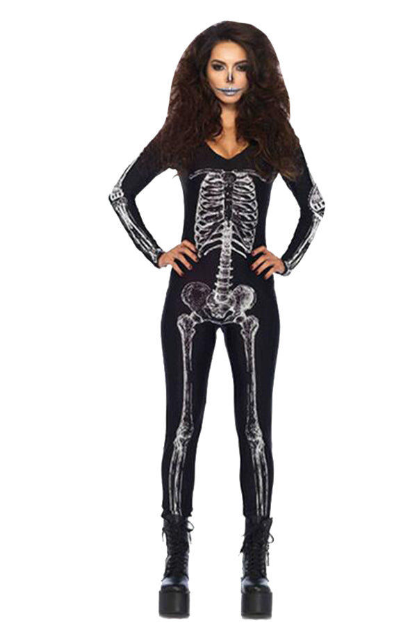 Women's X-Ray Skeleton Catsuit Halloween Costume Black