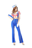 Womens Sexy Cute Crop Top Suspenders Halloween Sailor Costume Blue