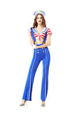 Womens Sexy Cute Crop Top Suspenders Halloween Sailor Costume Blue