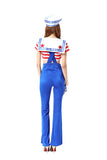 Womens Sexy Cute Crop Top Suspenders Halloween Sailor Costume Blue