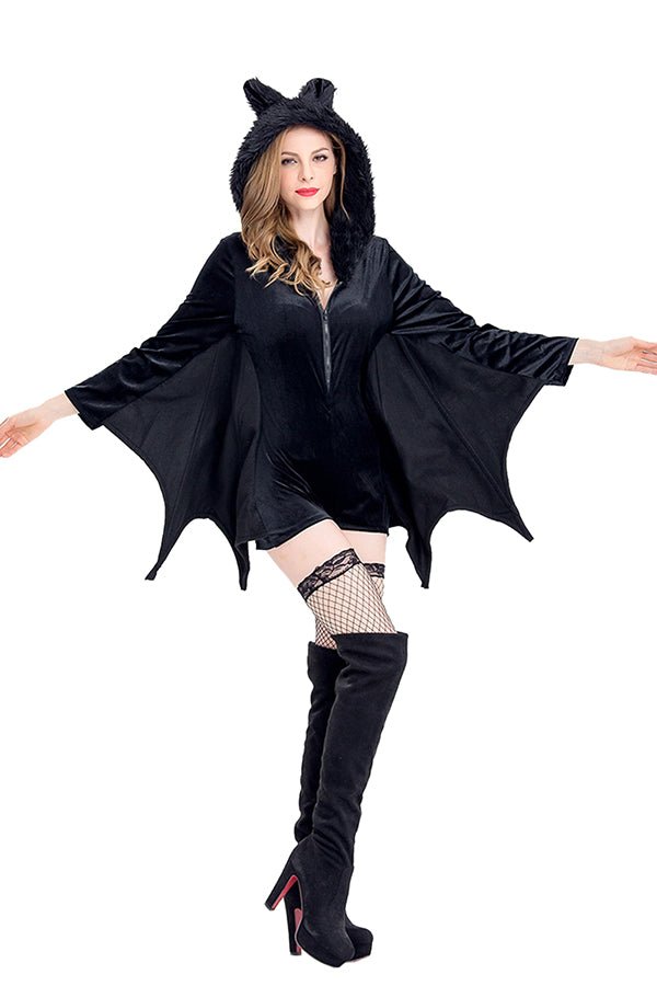 Plus Size Adult Women's Cozy Halloween Bat Costume Black