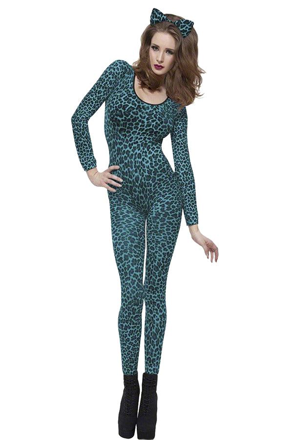 Sexy Leopard Print Catsuit Women's Halloween Costume Blue