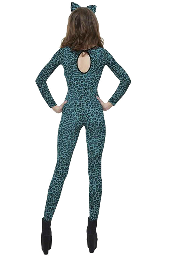 Sexy Leopard Print Catsuit Women's Halloween Costume Blue
