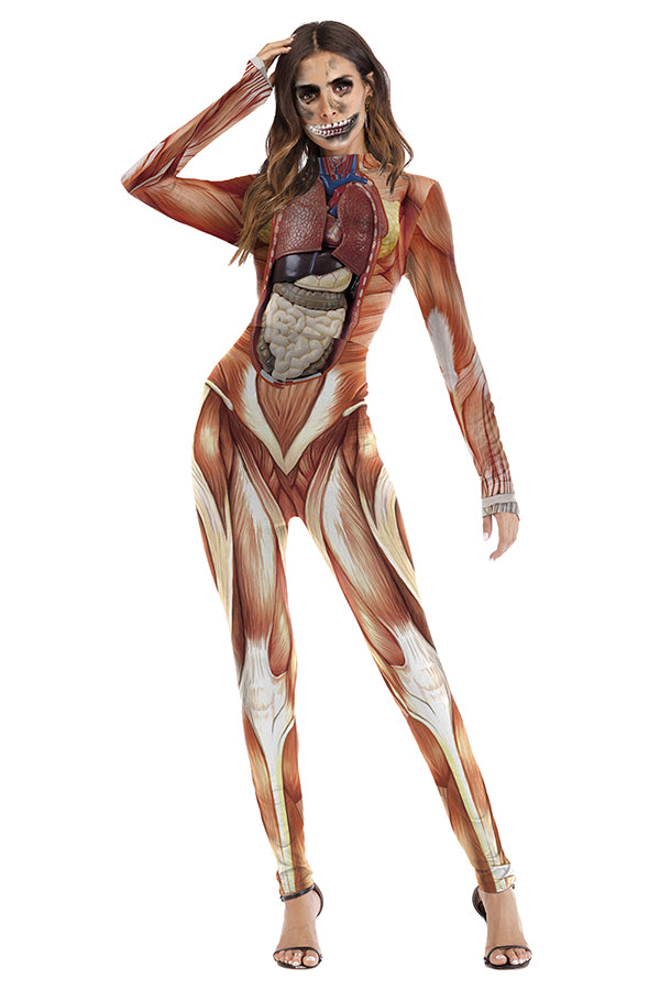 Blood Skeleton Horror Bodysuit Halloween Costume Khaki