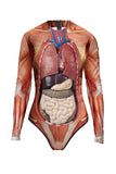 Women's Halloween Human Anatomy Bodysuit Costume Brown
