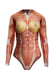 Adult Women's Human Muscle Bodysuit Halloween Costume Khaki
