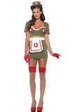 Sexy Retro Military Army Nurse Halloween Costume Olive