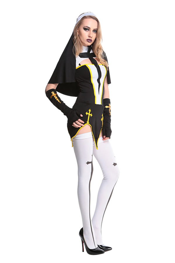 Sexy Adult Halloween Nun Costume Black