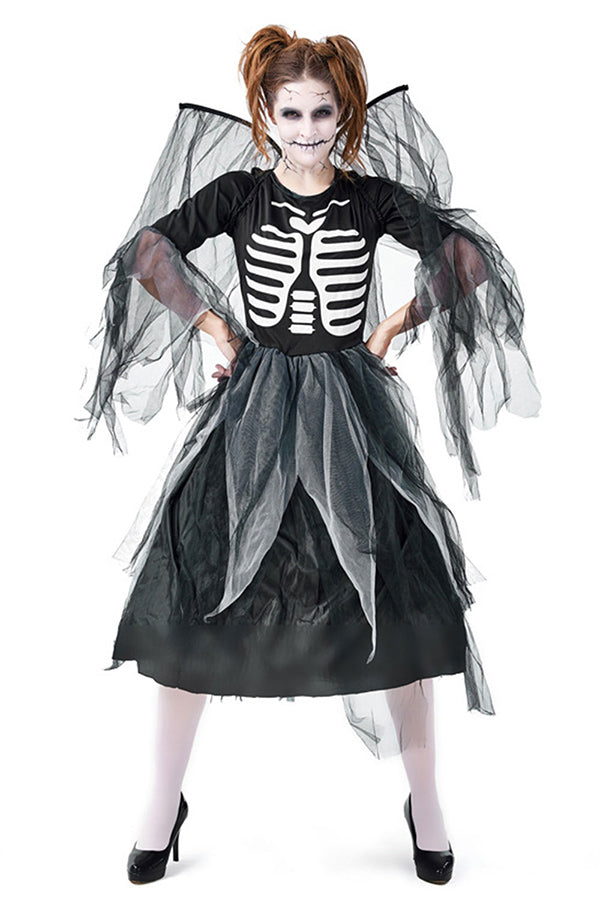 Adult Zombie Skeleton Angel Costume Black
