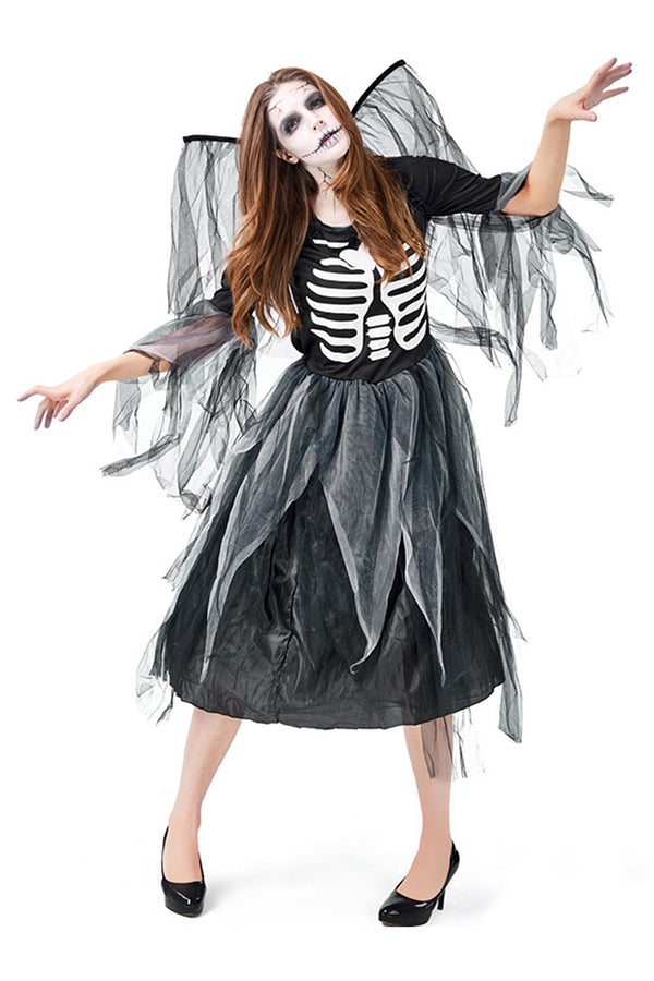 Adult Zombie Skeleton Angel Costume Black