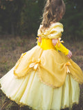 Belle Princess Dress For Girls Cosplay Halloween Costume Yellow