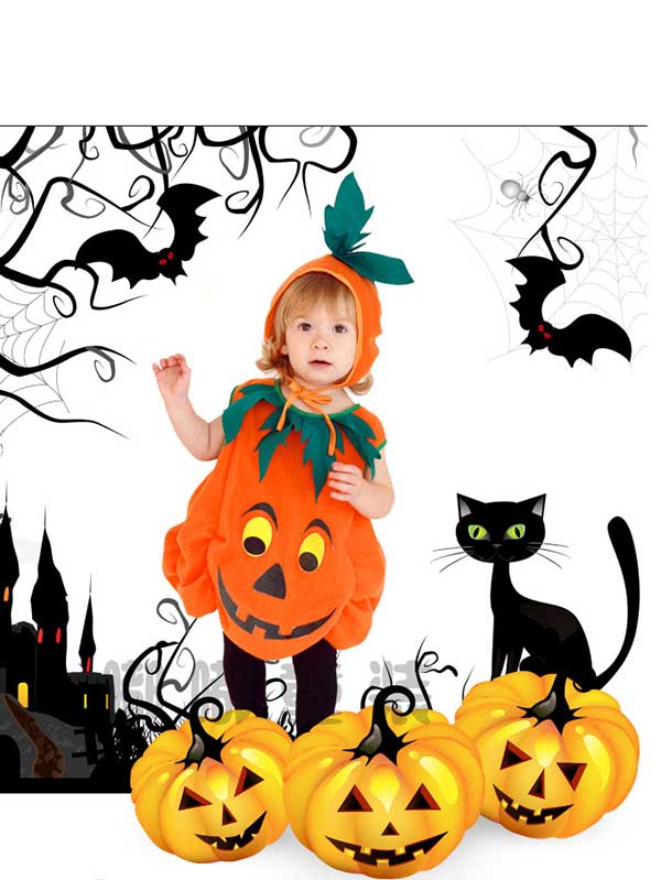 Cute Pumpkin Cosplay Costume For Kids Toddler Halloween Costume Orange