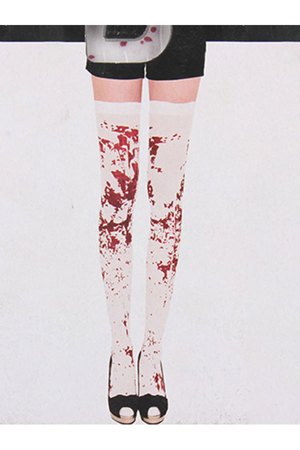 Scary Blood Stain Halloween Knee Length Socks White