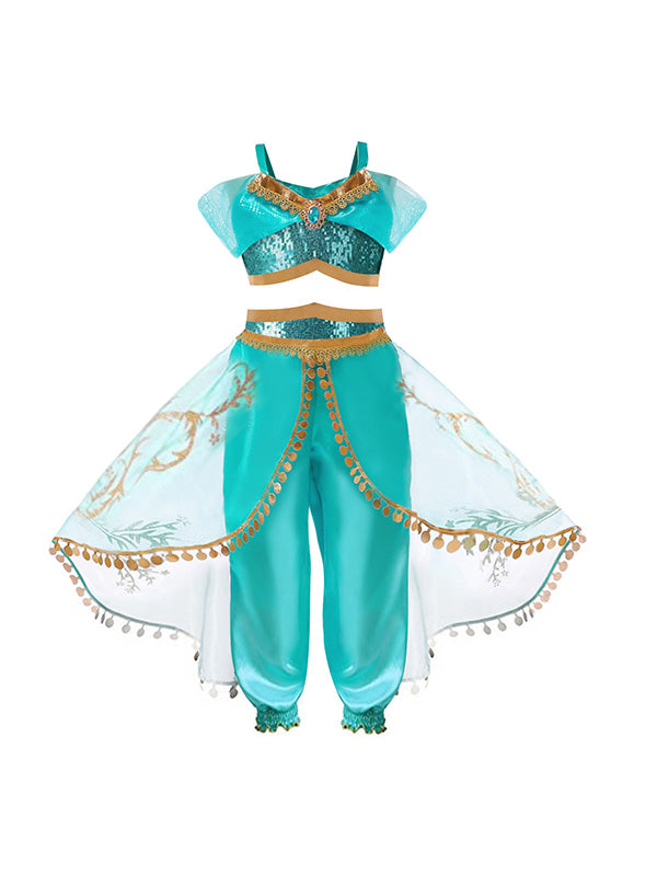 Halloween Aladdin Princess Cosplay Dress For Girls Green